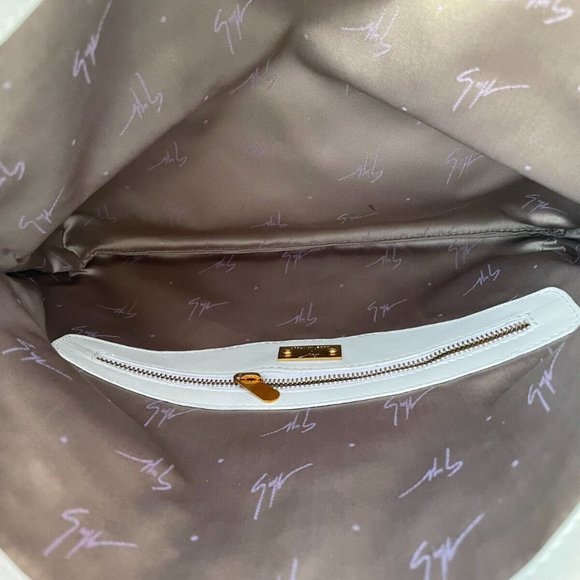 GINA Women Clutch Purse Bag White Leather Gold Tone Stud Wallet Made in Italy